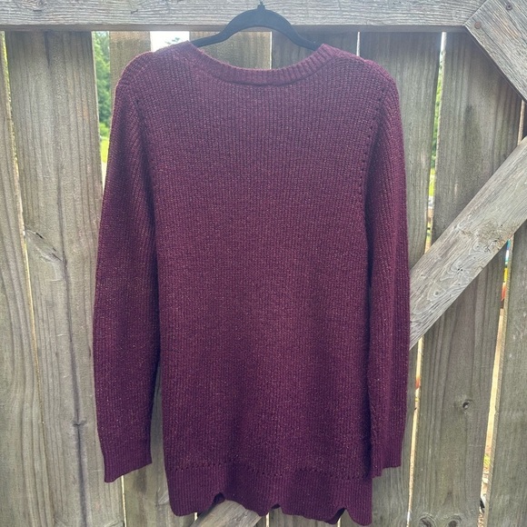 Lane Bryant Metallic Stitched Maroon Scalloped Hem Pullover Crew Neck Sweater - Picture 8 of 8